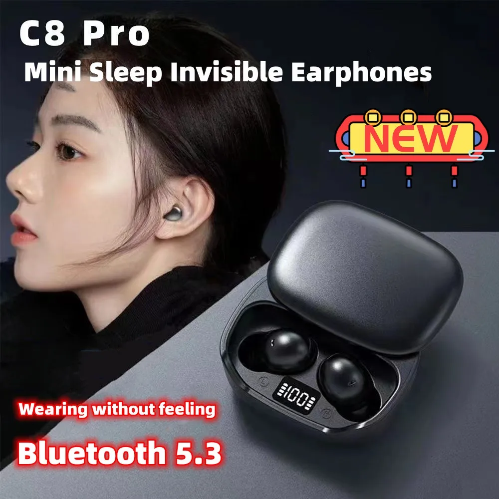 

New C8Pro Bluetooth 5.3 Headset Mini Sleep Earphones Wireless Earbuds Sports Waterproof Translucent Good Sound Quality Headphone