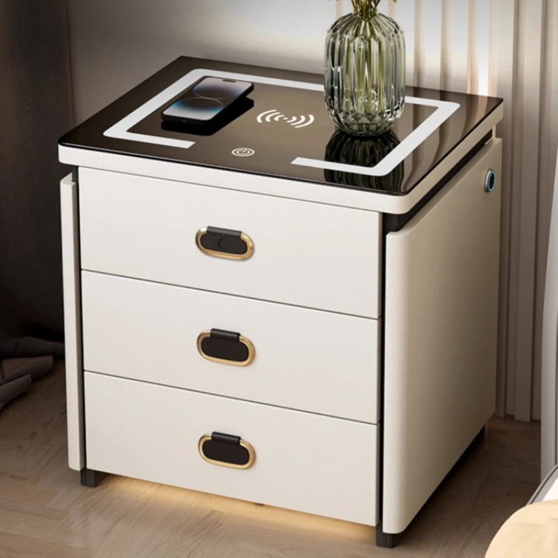 

Minimalist Multifunction Nightstand Aesthetic Organizer Wireless Charging Nightstand Luxury Luxury Mesitas De Noche Furniture