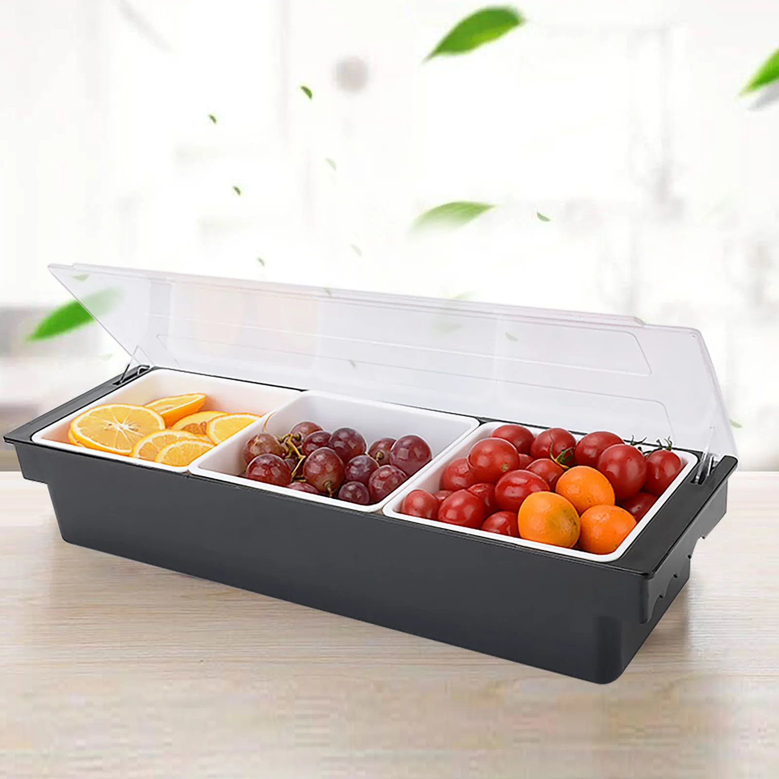 

Condiment Server Condiment Dispenser Tray with Hinged Cover Strip Fruit Box Three Trays Suitable