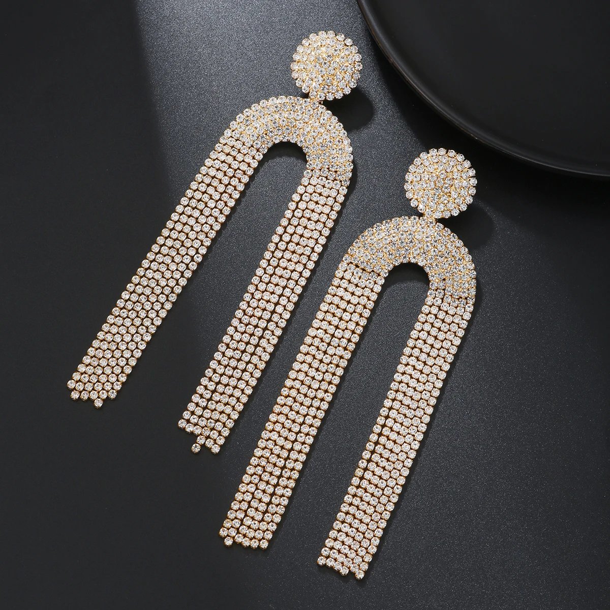 2023 Europe and America New Full Rhinestone Tassel Clip on Earrings for Women Party Wedding Statement Jewelry Long Earings Gifts