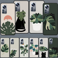 Plants and Cat Minimalism Phone Case For Xiaomi Mi 13 12 Lite 12T 12X 11 Ultra 11i 11T 10 10T 9 Pro 8 CC9 CC9E 6X 5X A2 A1 Cover