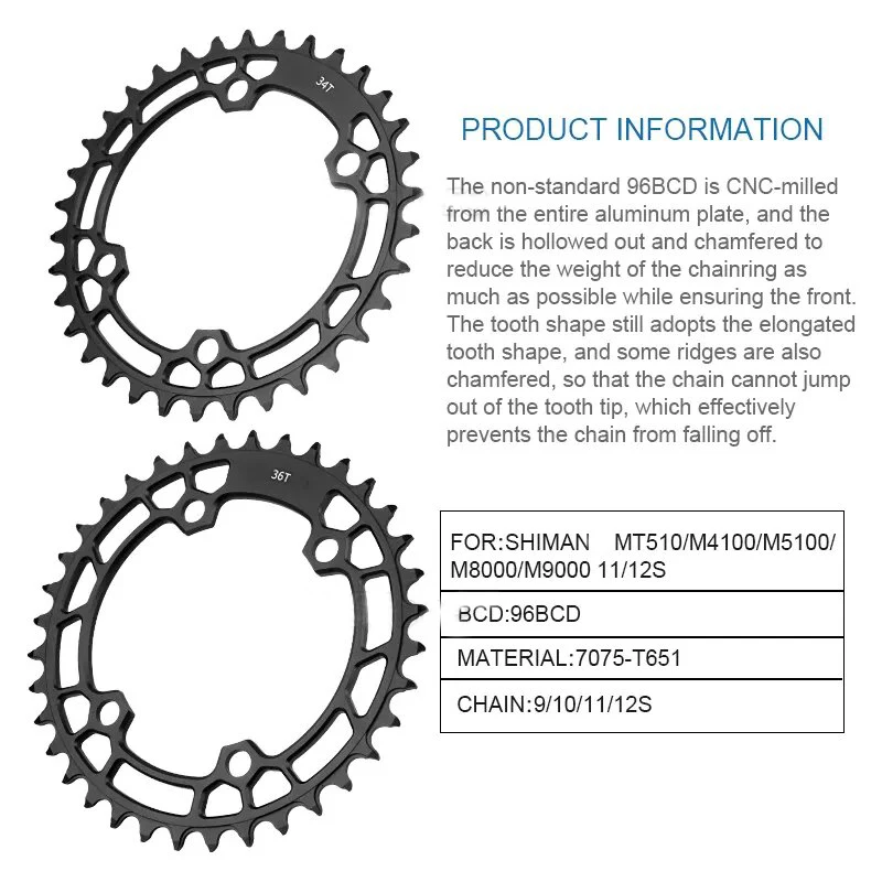 Walgun 96BCD Round MTB Bicycle Chainring 64/96BCD 26/36T 32/34/36T For M7000 M8000 M4100 M5100/MT510 Bike Crank Crown Chainring