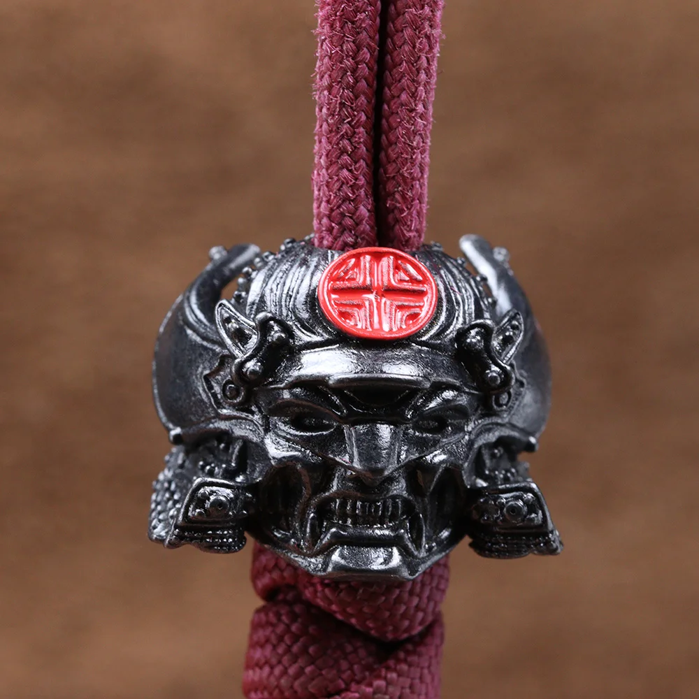 Japenese Samurai Helmet Brass Knife Beads EDC DIY Paracord Woven Bracelets Lanyard Pendants Accessories Outdoor Tool Hangings