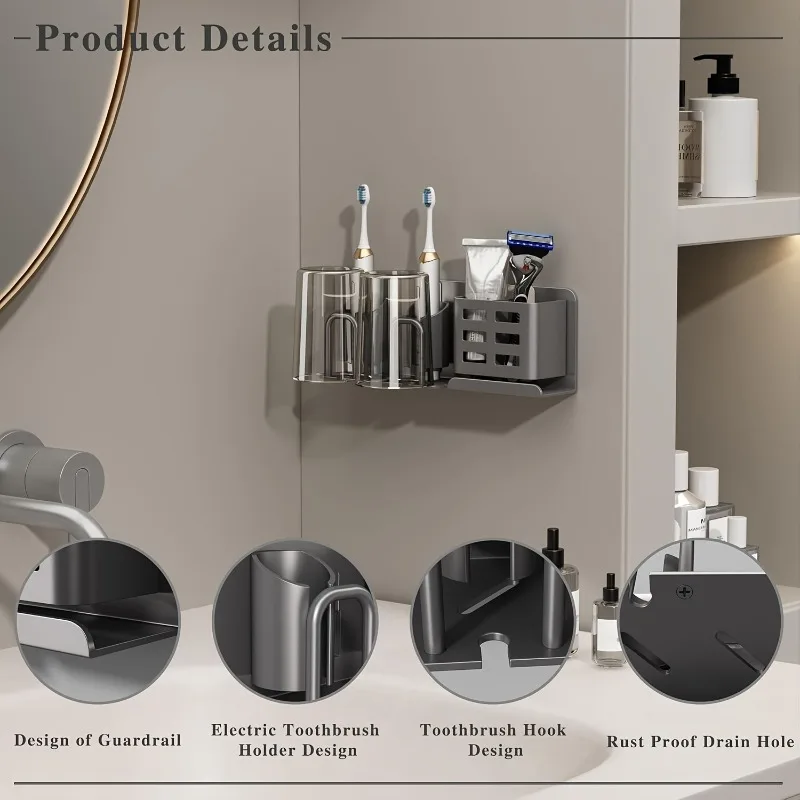 1pcs Aluminum Wall-Mounted Electric Toothbrush Holder with Toothpaste Razor Stand Bathroom Organizer No Cup No Electricity