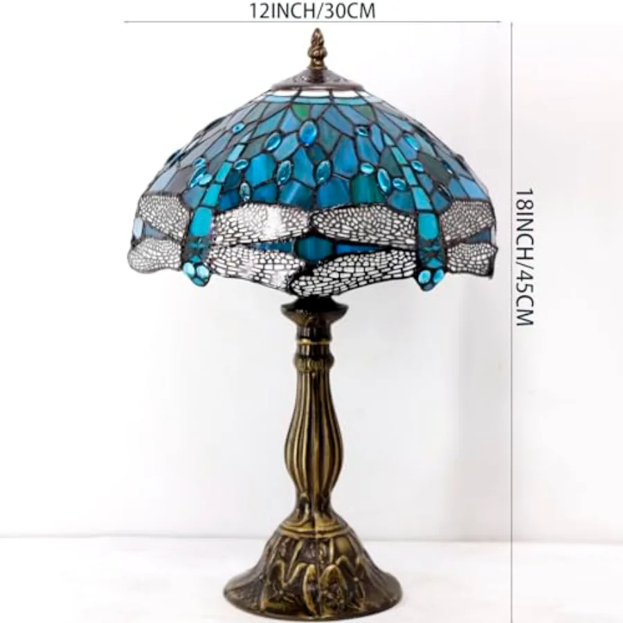 الأخضر والأزرق الزجاج الملون اليعسوب نمط الجدول مصباح لغرفة النوم غرفة المعيشة ديكور المنزل مكتب 12X12X18 بوصة مكتب مثالي إعادة #6
