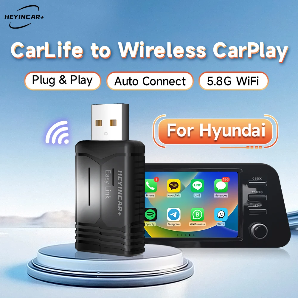 

HEYINCAR Baidu Carlife to Wireless Carplay For Hyundai Tucson Elantra Lafesta Sonata Mufasa Custo China car Yandex Map spotify