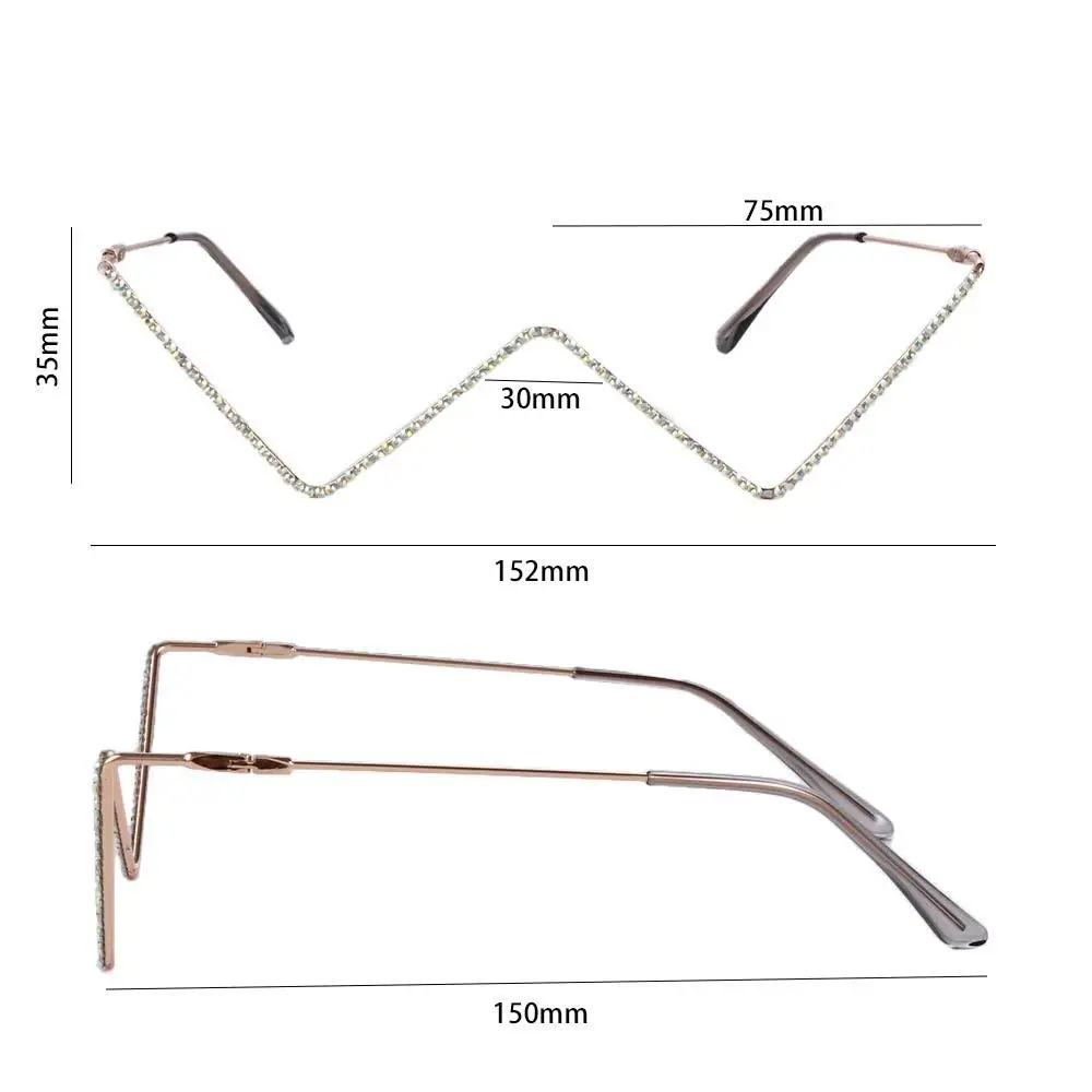 Fashion Elegant Gold Rhinestone For Women Metal Glasses Frame Triangle Glasses Frame Rhinestones Glasses Frame Fake Glasses