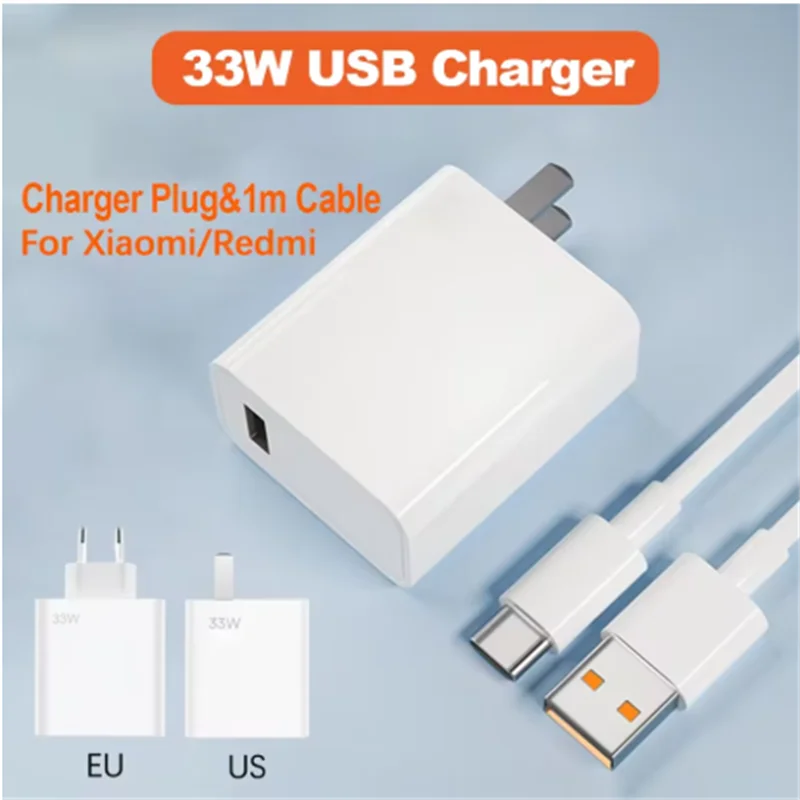 33W USB Fast Charger Type C Quick Charger Adapter Charging For iPhone Samsung Xiaomi Redmi 6A Type C Cable QC 3.0 EU/US Charger