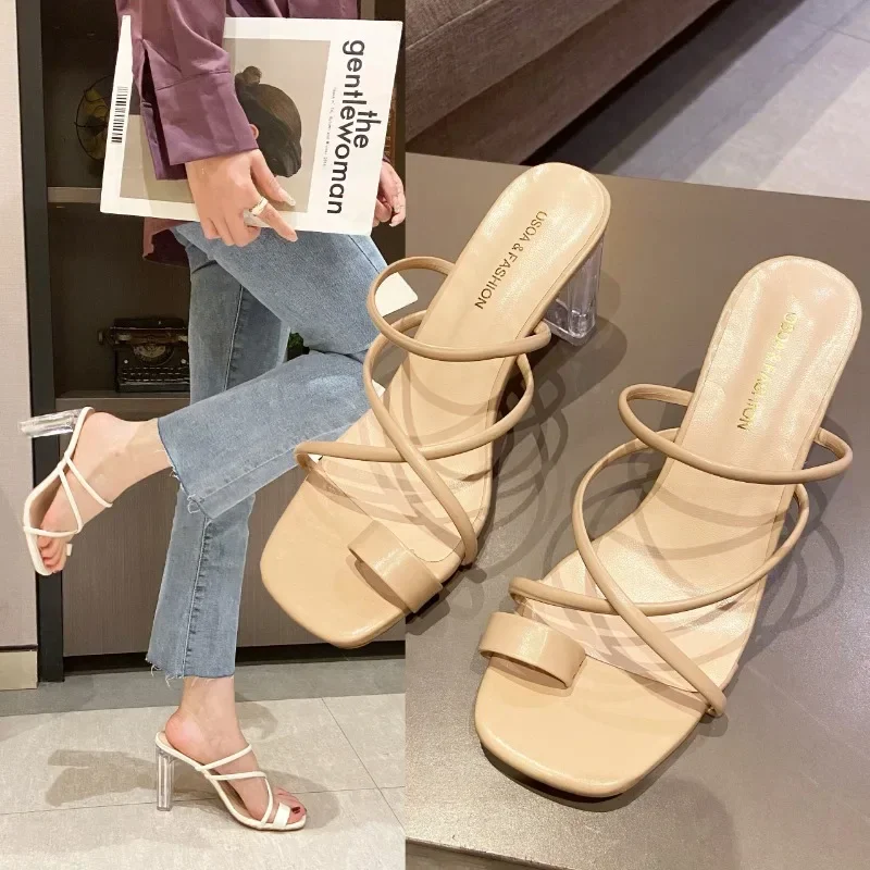 

Summer New Fashion Women's Sandals Slippers Shallow Mouth Lightweight High-heeled Women's Shoes Casual Elegant Women's Sandals