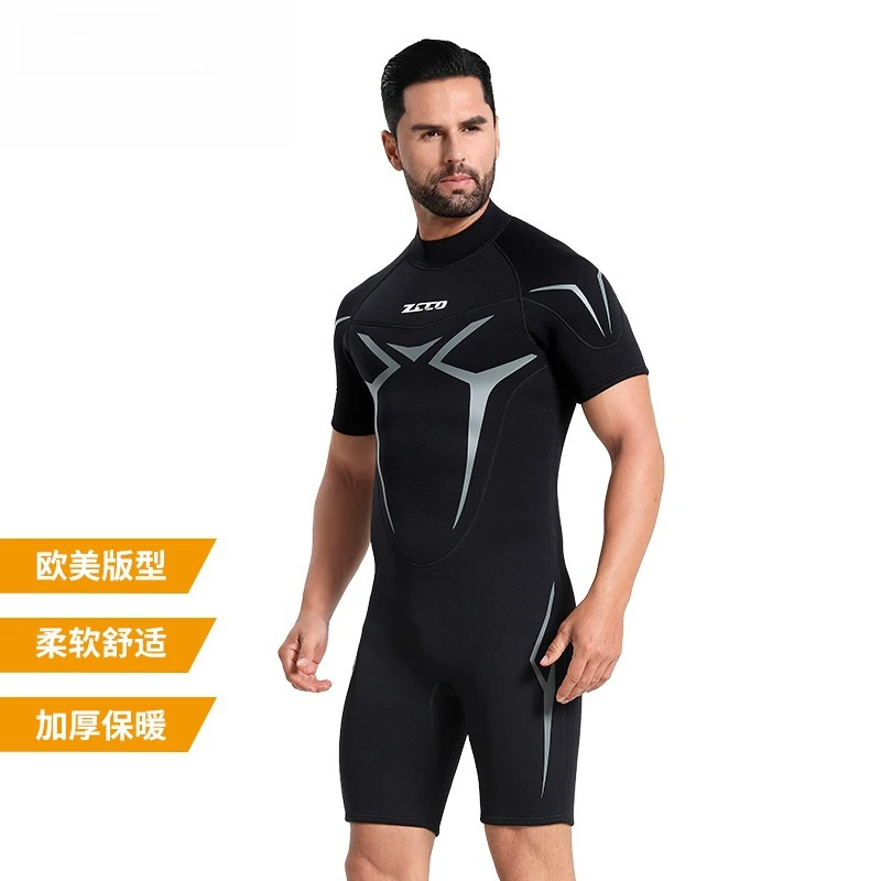 

3Mm short-sleeved wetsuit men's and women's one-piece sunscreen and warm surfing deep diving thickened snorkeling suit t