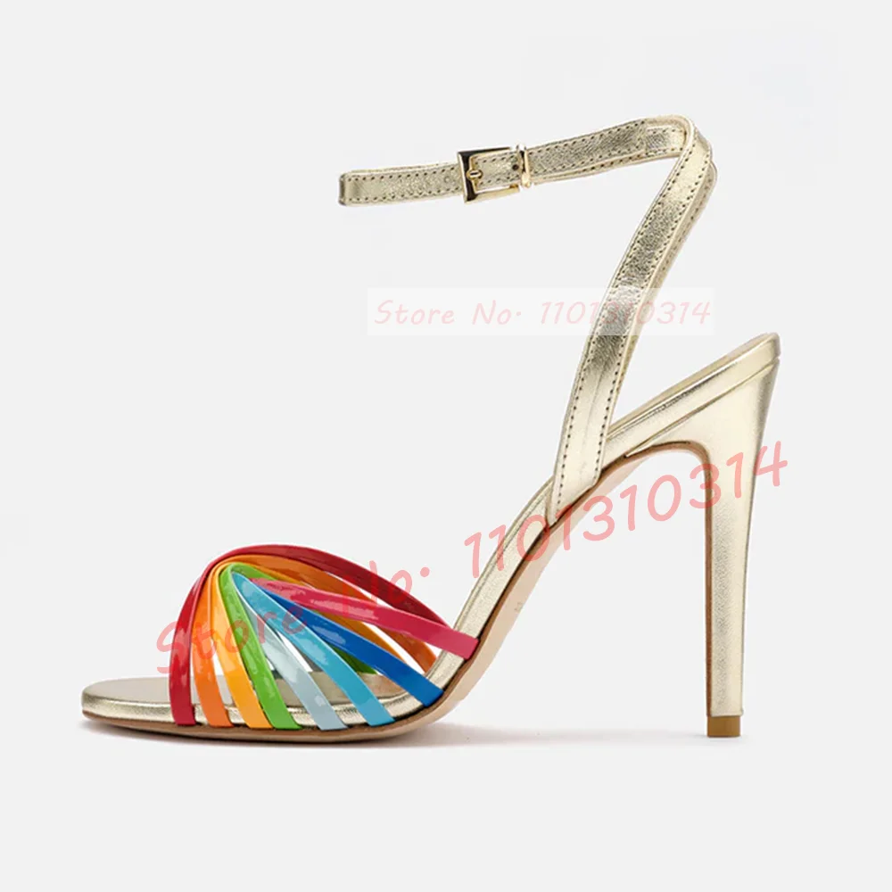 Blue Cross Strap Elegant Sandals Ladies Stiletto High Heels Ankle Strap Colorful Shoes Women Open Pointy Toe Casual Sandals