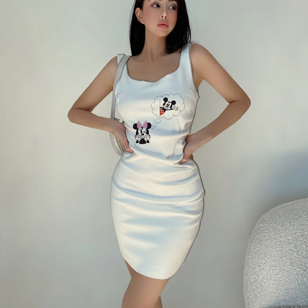 

Mickey Minnie and Winnie the Pooh Anime Summer New Sexy Queen Nightclub Party Disney Brand 3D Printing Trend Slim Sling Dress