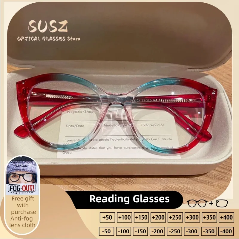 

SUSZ High Quality Cute Butterfly Frame Women Reading Glasses Blue Light Blocking UV Protection Progressive Prescription Glasses