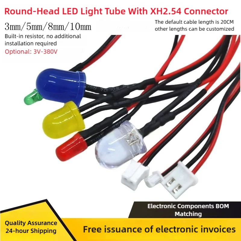 Light-Emitting Tubes, Power Indication Signal Lights,3V-380V XH2.54 Plug, F3MM LED Beads