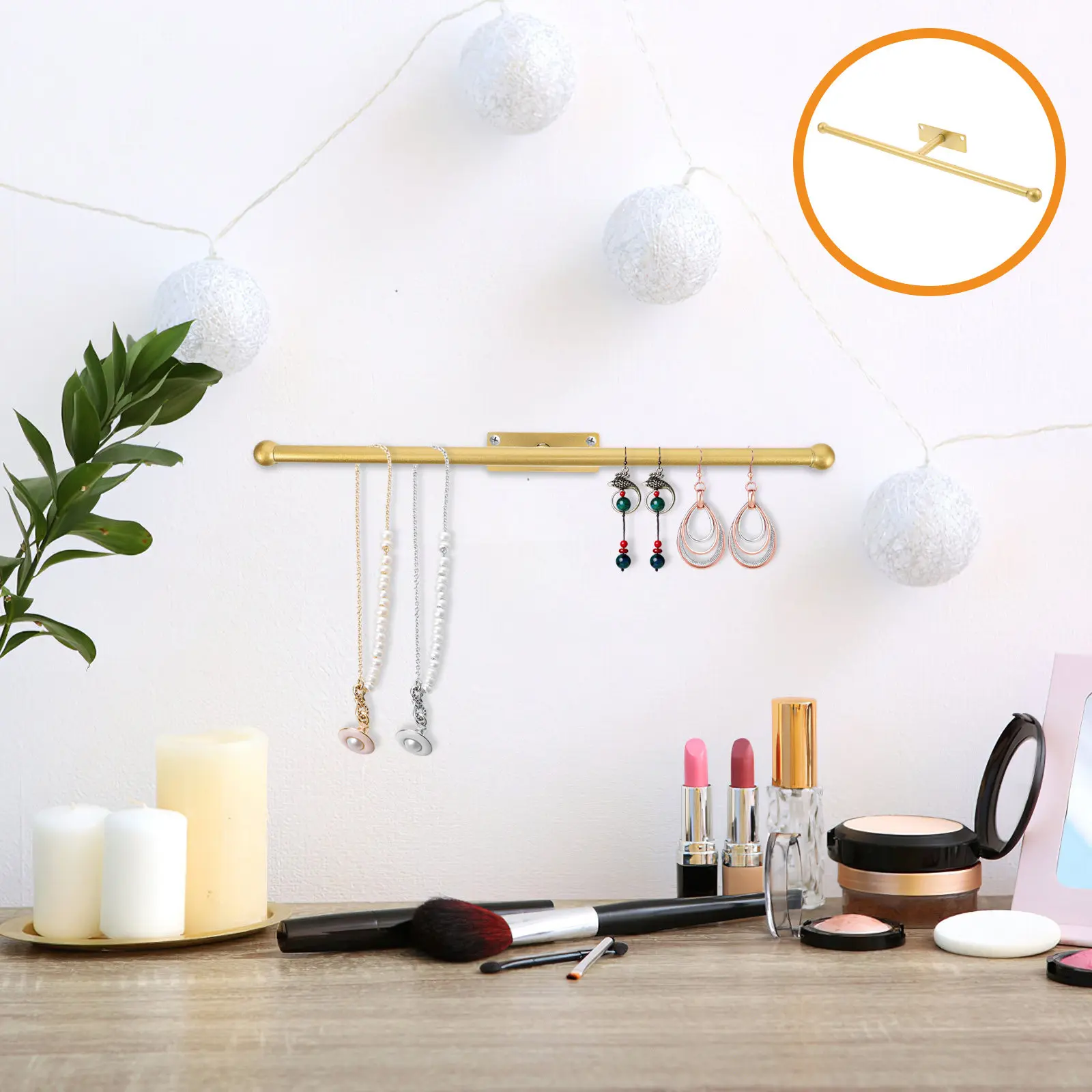 

Multi-Functional Wall Jewelry Organizer Iron Necklace Rack Hanging Display Stand for Rings Glasses Headbands Decorative Room