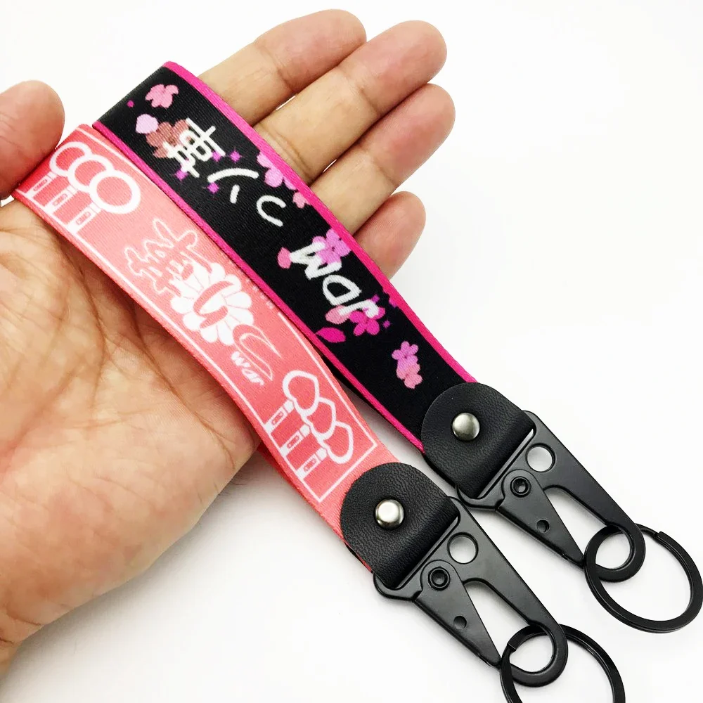 

Jdm Car Modification Style Keychain Nylon Steel Spring Clip Key Ring Strap Pink Cherry Blossoms Olecranon Buckle Keyring for You