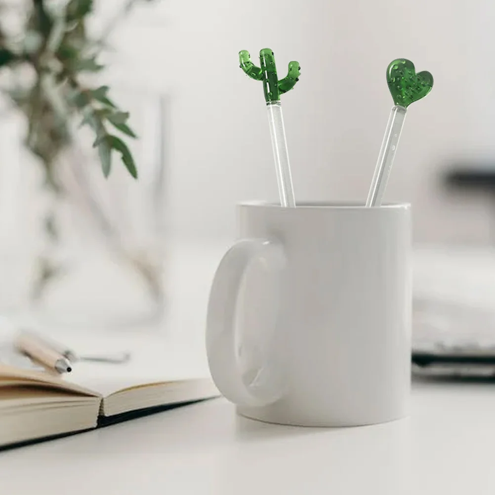 

2Pcs Glass Cactus Cocktail Stirring Sticks Smooth Bar Rods Lightweight Mixing Swizzle Stirrers