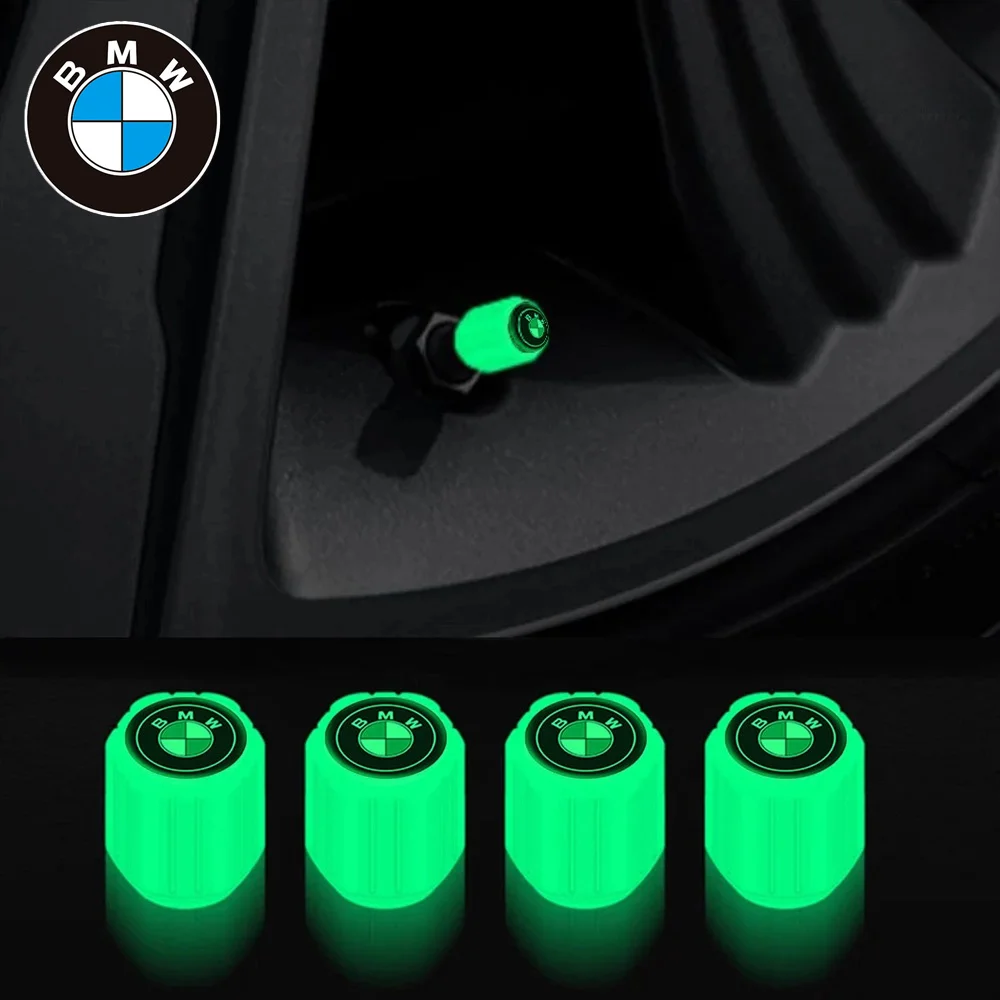 4-piece set car logo luminous wheel tire valve cap stem cover suitable for BMW 1 3 5 series X3 X5 auto parts