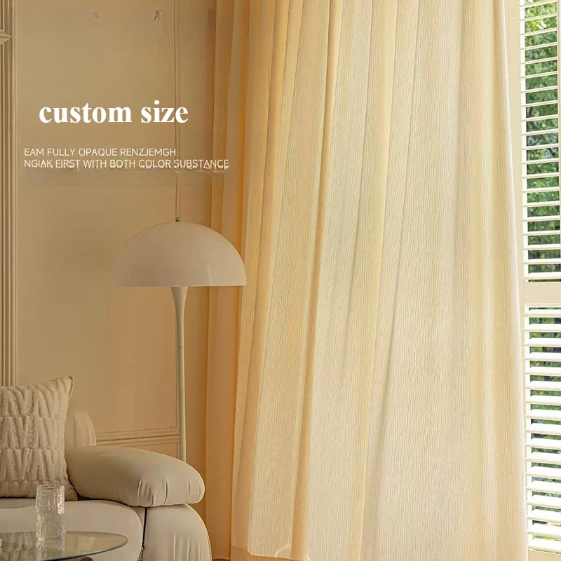 

Curtains for Living Dining Room Bedroom Luxury Custom Size Light Luxury Cream Chenille Yarn Translucent and Opaque Bay Window