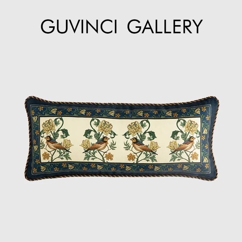 GUVINCI GALLERY American Style Obling Lumbar Pillow Cover Retro Maple Leaf Bird Decorative Cushion Cases 30x70cm Fall Home Decor