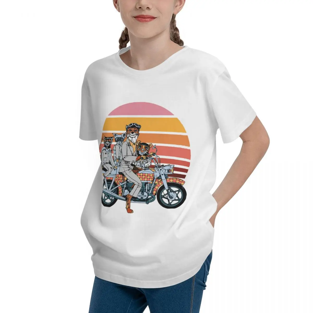 Teeanger Basic Short Sleeve T-Shirt Fantastic Mr. Fox And Family On A Motorbike HarajukuVintage Tshirt Graphic Vintage Teenagers