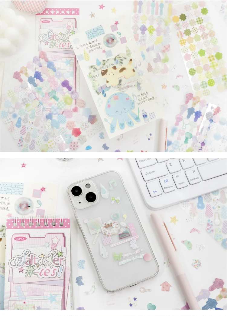 Journal GO 20 Stück Macaron Matte PET Blumen- & Karo-Aufkleber Niedliche Scrapbooking-Karten-Bastel-Aufkleber für Tagebücher & Planer – Detail 8