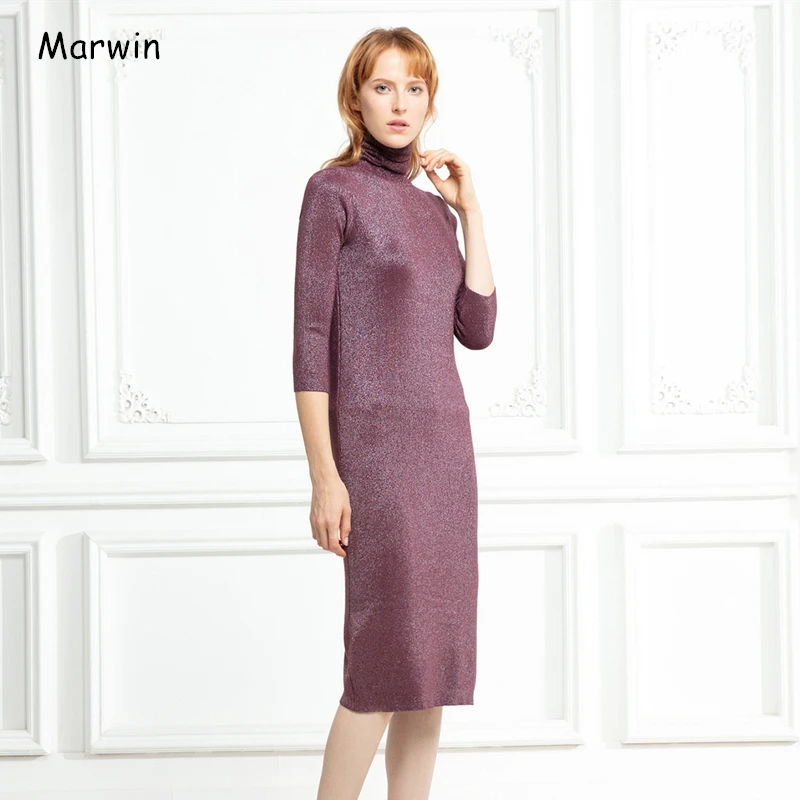 Marwin New-Coming Long Half Turn-down Collar Knitted Pullovers Solid Primer Shirt Knitted Dress Winter Sweater High Qulaity