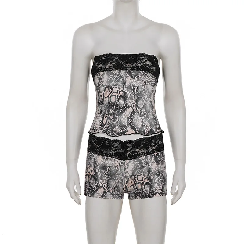 

Пикантная девушка, сексуальные кружевные лоскутные шорты с животным узором без бретелек + шорты с низкой талией, женский комплект из двух предметов