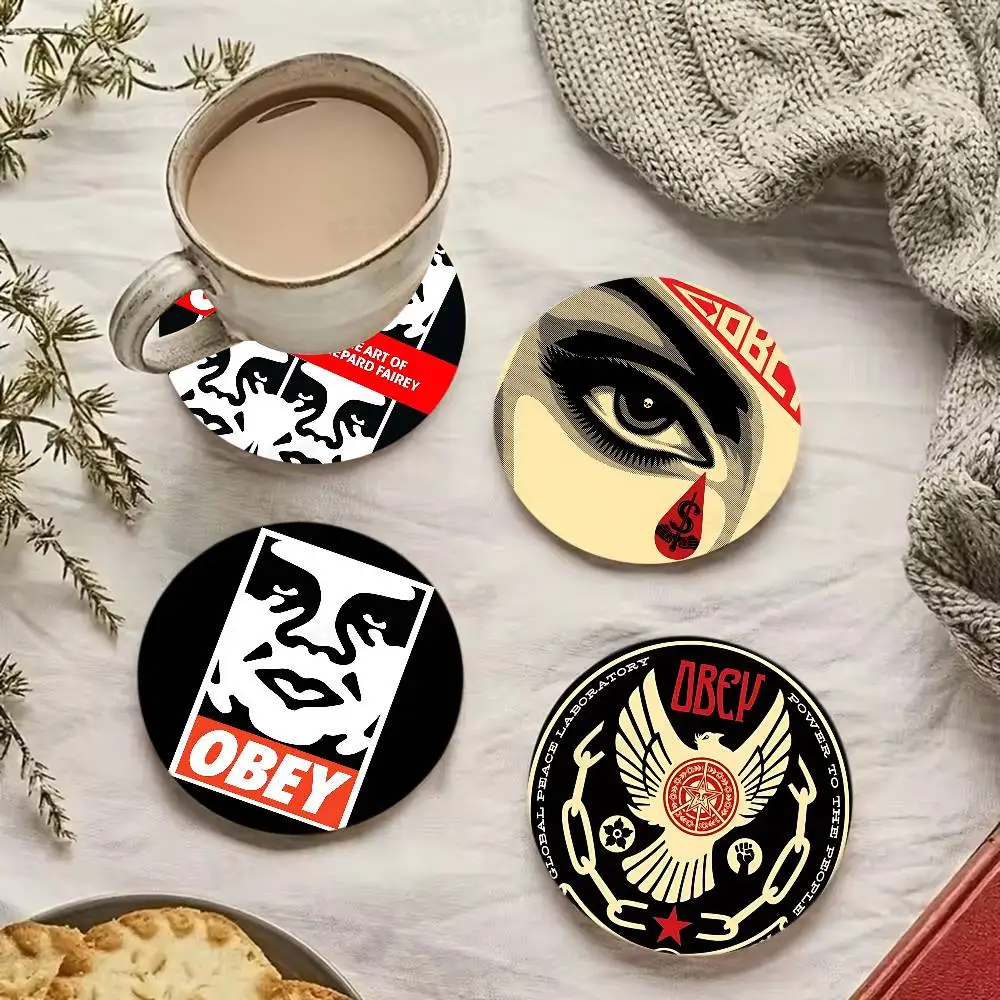 Popular Street LOGO O-Obey Retro Wooden Cup Mats Elements Colour Printing Cup Coasters Home Kitchen Decora Gifts