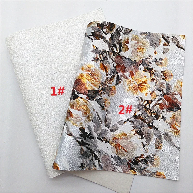 White Glitter Leather sheets Flowers Leopard Custom Faux Leather Crocodile Litchi Embossed Faux Leather for DIY 21x29CM Y234