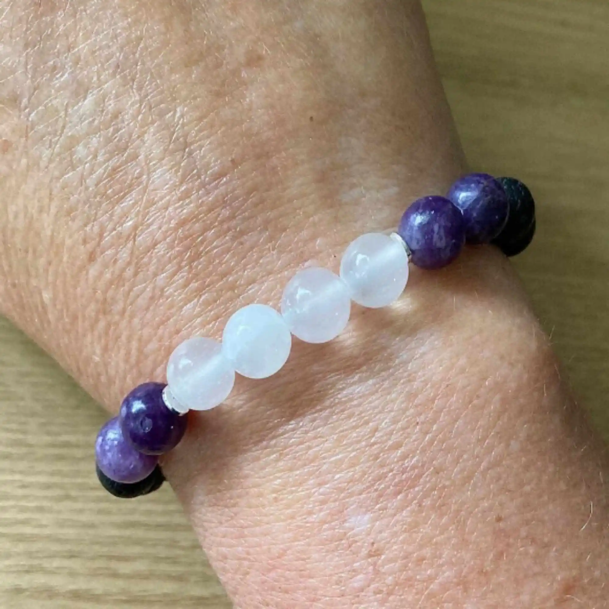 Natural 8mm Selenite Lepidolite Lava Rock white crystal bracelet Chakra Chain Women Buddhism Yoga Restore Prayer