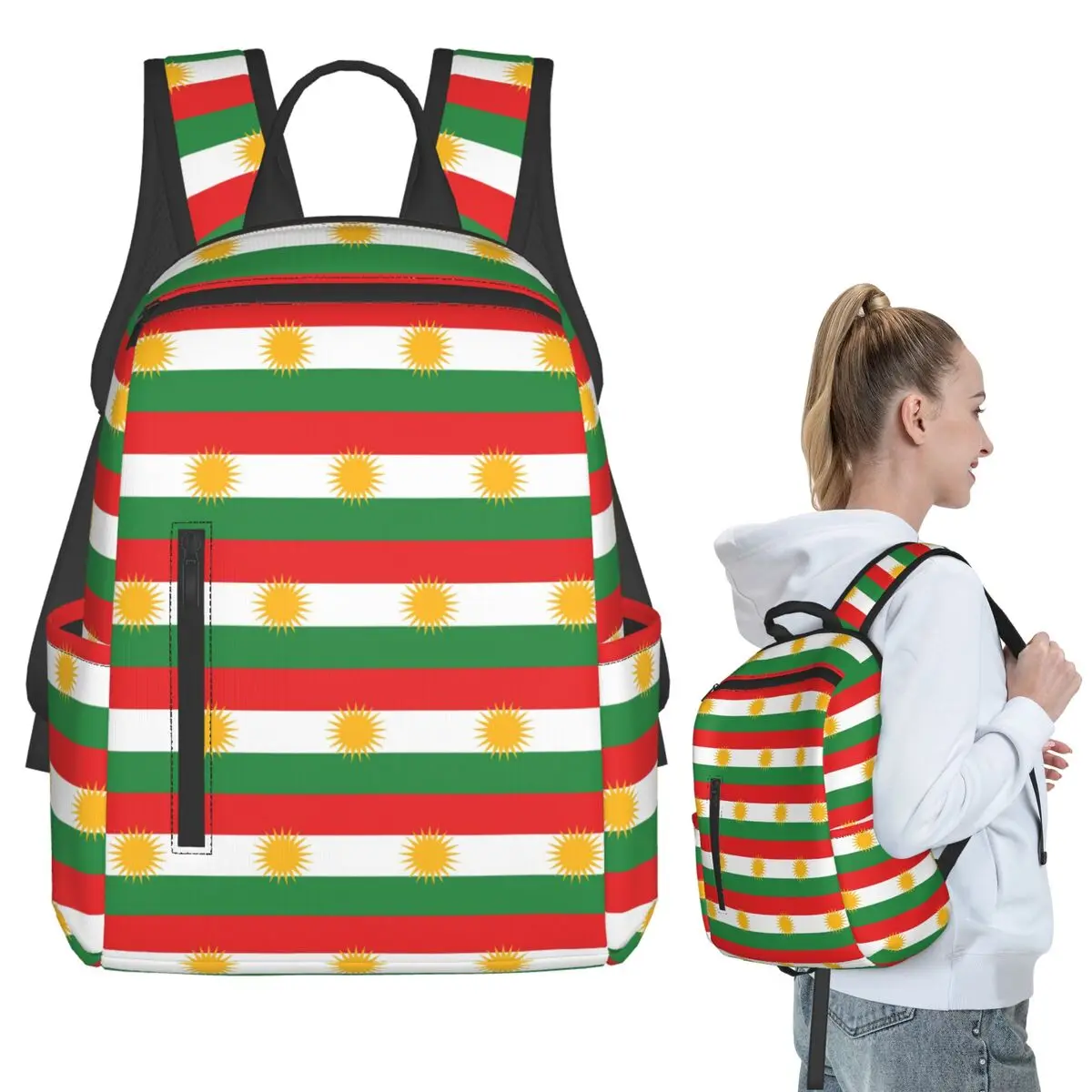 

Kurdistan Kurdish Flag Backpack Student BookBag Children School Bag Computer Shoulder Bags Men Women