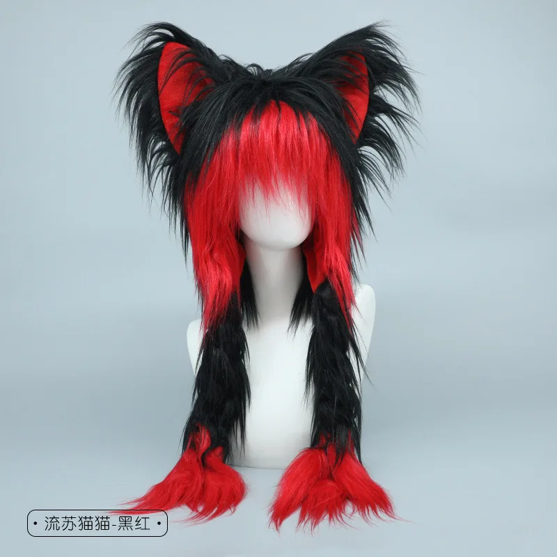 かわいい猫帽子-y2k-耳保護帽子アニメコスプレ秋冬多用途ぬいぐるみ暖かい帽子