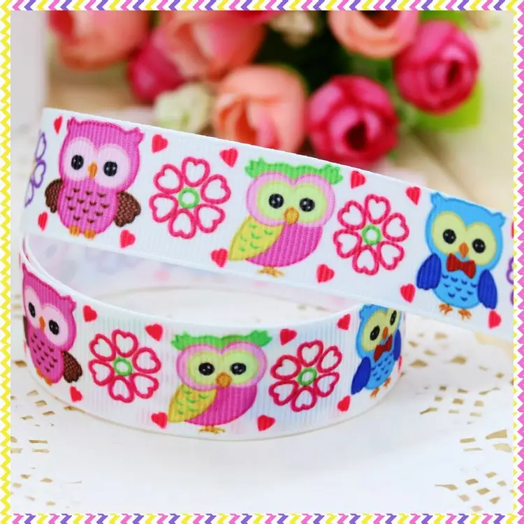 DHK 7/8\'\' 5yards Animal Owl Koala Printed Grosgrain Ribbon Accessories Headwear Decoration Collar DIY Sewing Craft C2648