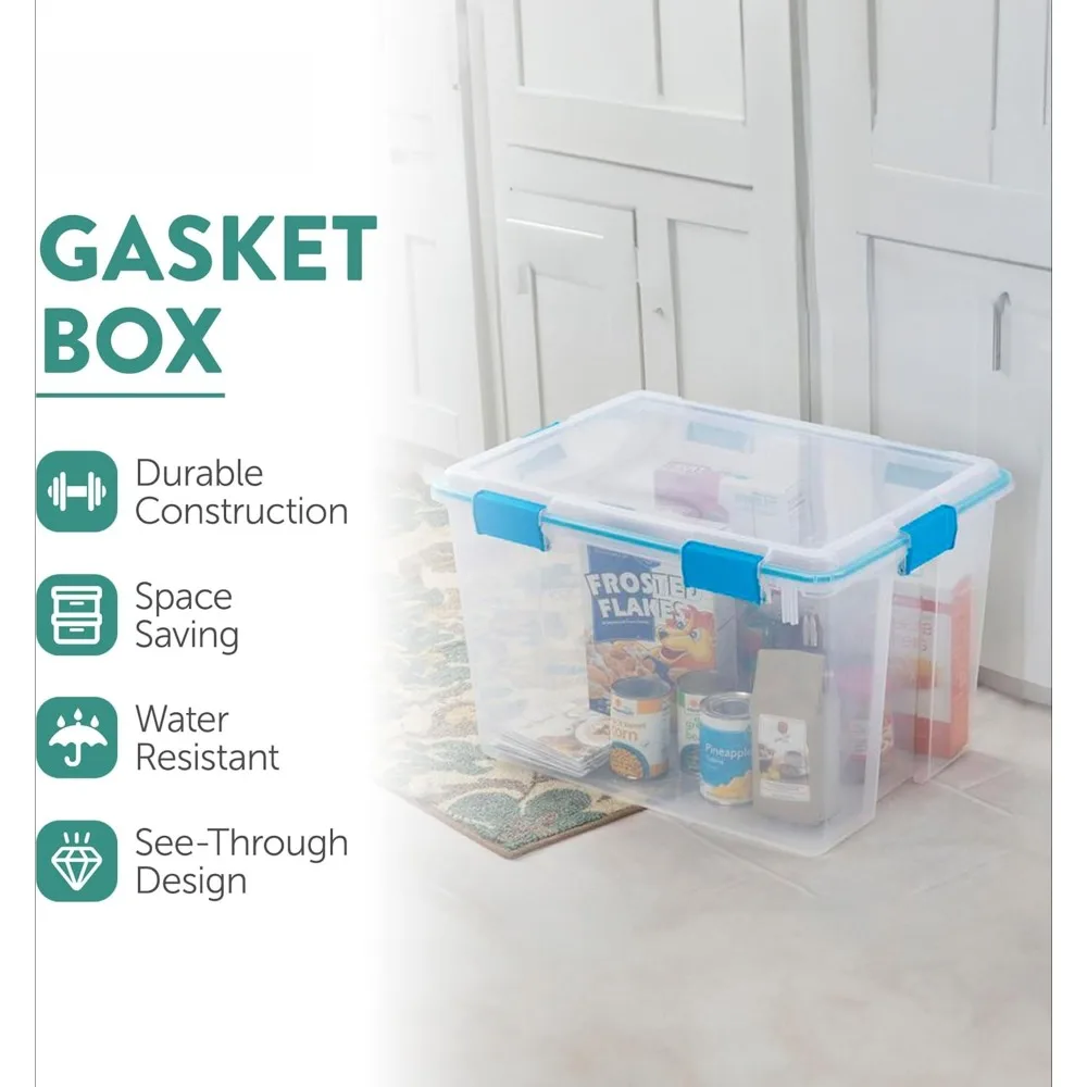 16-Pack Gasket Box, Plastic Storage Bins with Latching Lids, 80 Quart