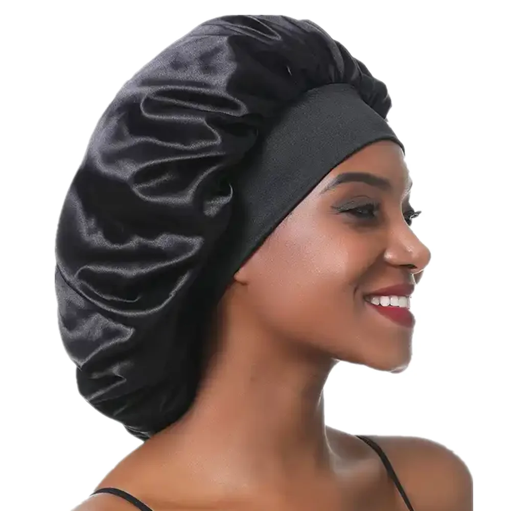 Women\'s Silky Bonnet For Sleeping, Reusable Satin Jumbo Bonnet To Protect Hair, Wide Elastic Band Sleeping Cap Bath Cap Hair Dry