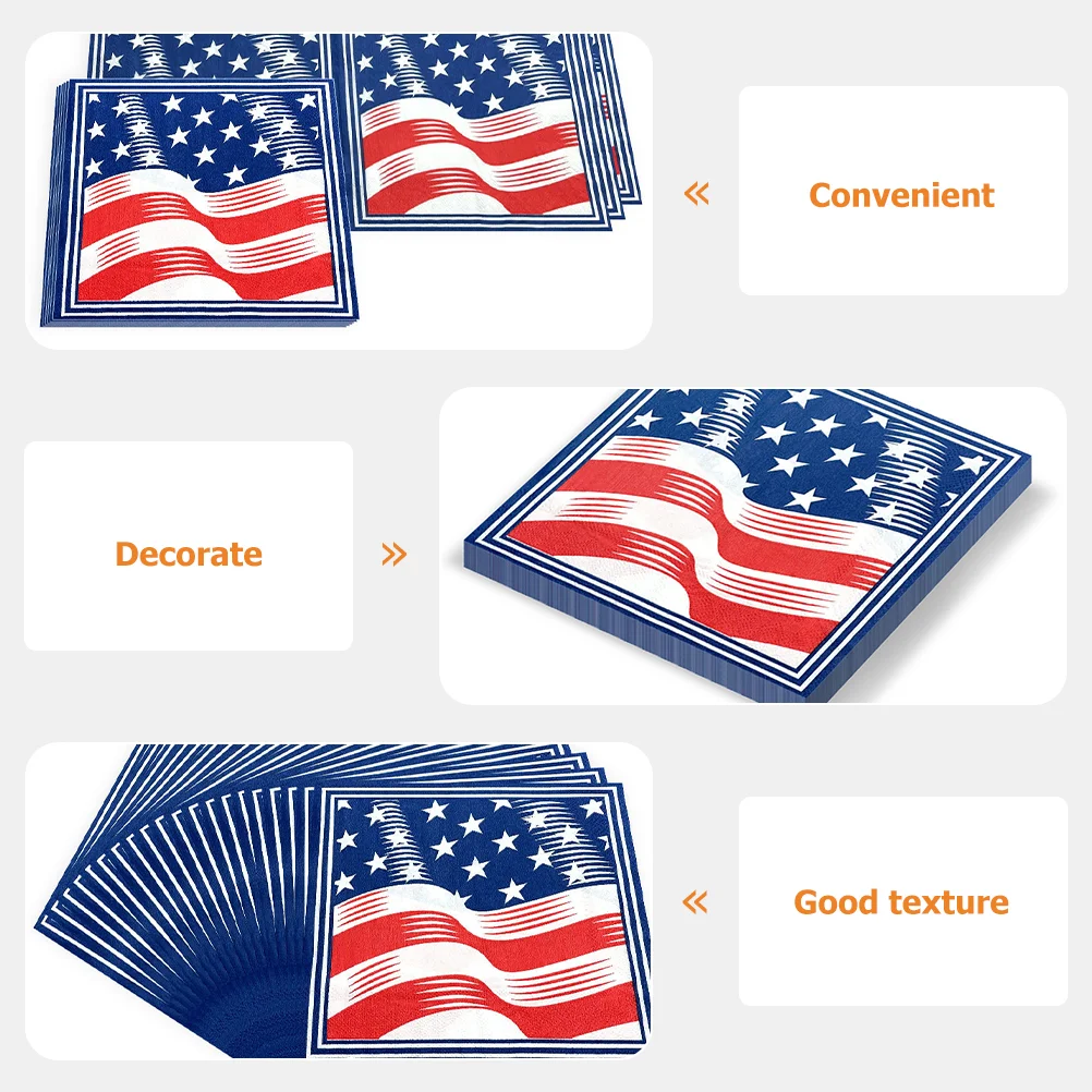 Servilletas de papel con diseño de bandera americana, utensilios para servir, fiesta, día de la independencia, 4 de julio, 40 piezas