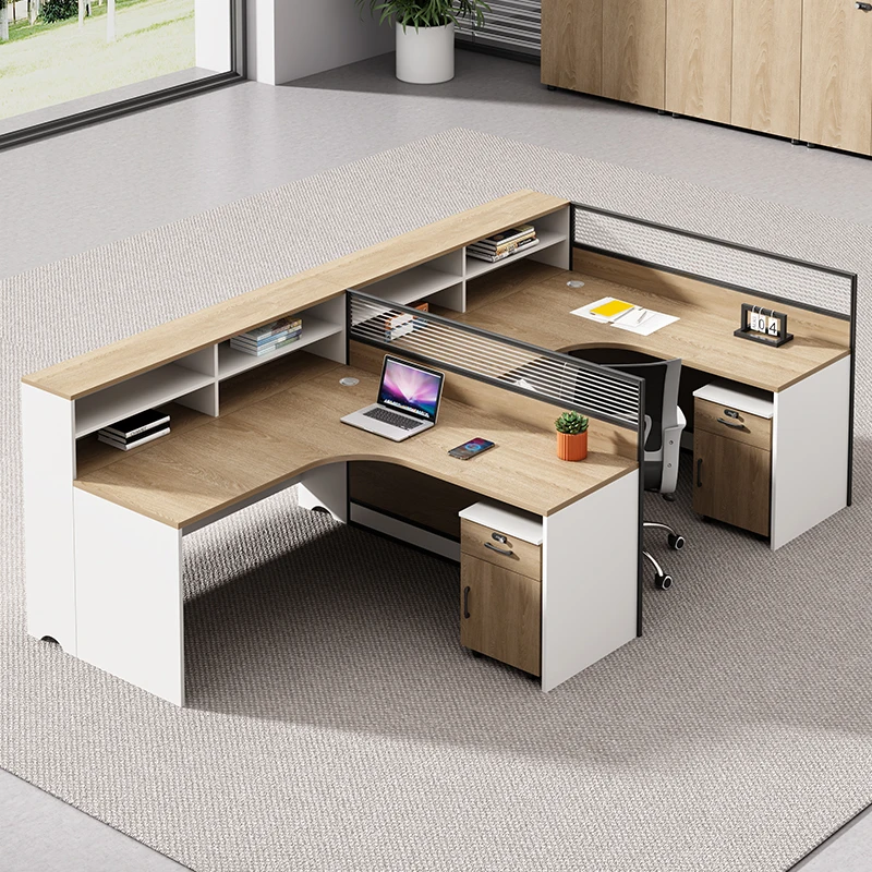 Modern 2-6 Person Solid Wood Desk With Stable Modular Furniture Workstation With Panel For Office Building Or Study