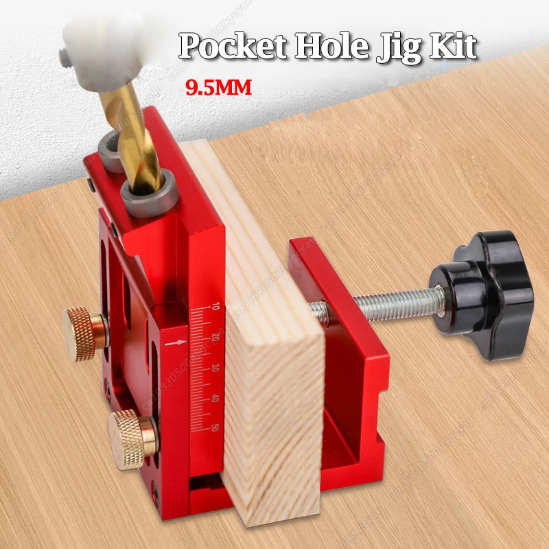 

Pocket Hole Drill Guide Dowel Jig Oblique Hole Locator Drilling Kit WIth 9.5mm Drill Bit Aluminum Alloy Woodworker DIY Tools