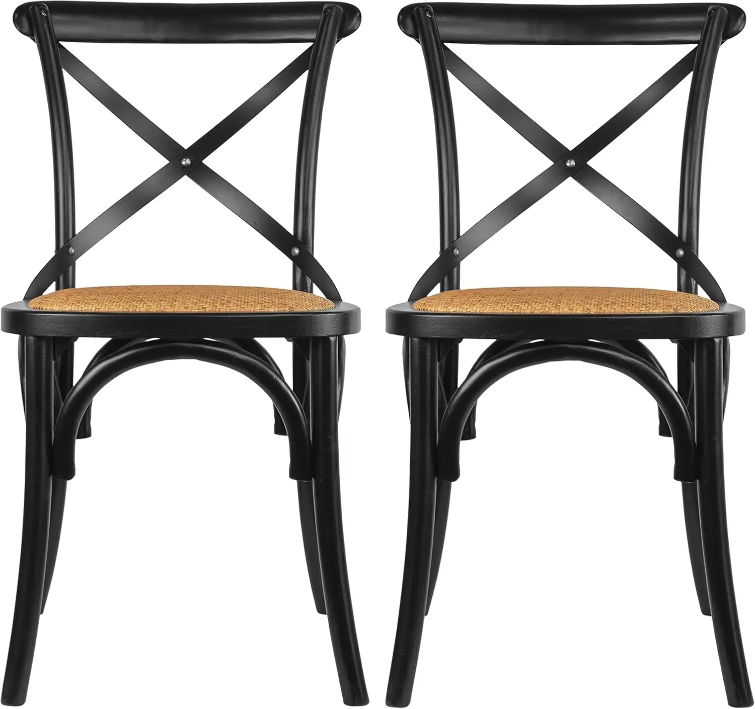 Set of 2 Farmhouse Cross Back Chairs with X Back, Assembled Solid Real Wooden Antique Style Dining Chairs, Black