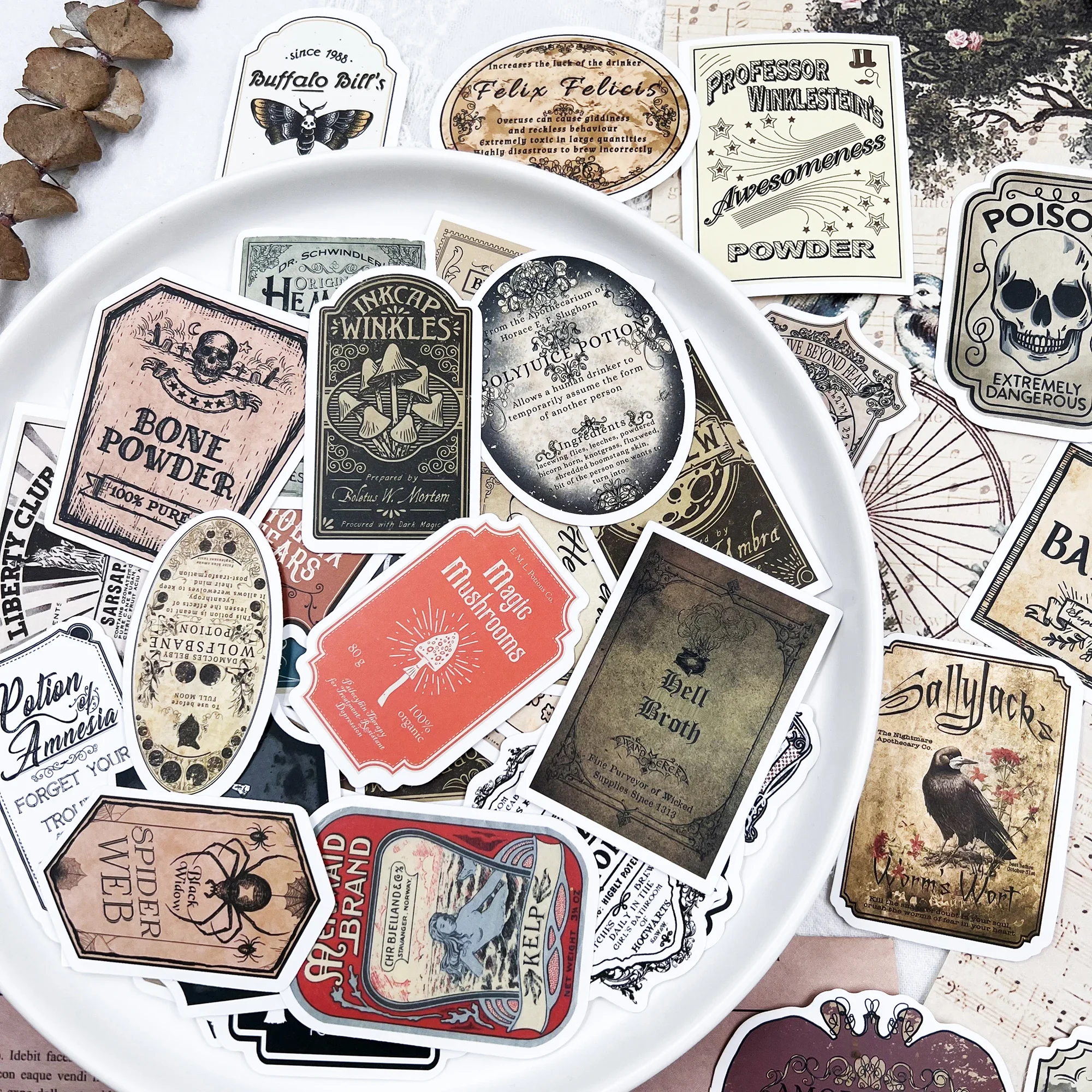 50Pcs Halloween Stickers Potion Bottle Label  Travel Junk Journal Craft Paper DIY Scrapbooking Diary Album Phone Sticker