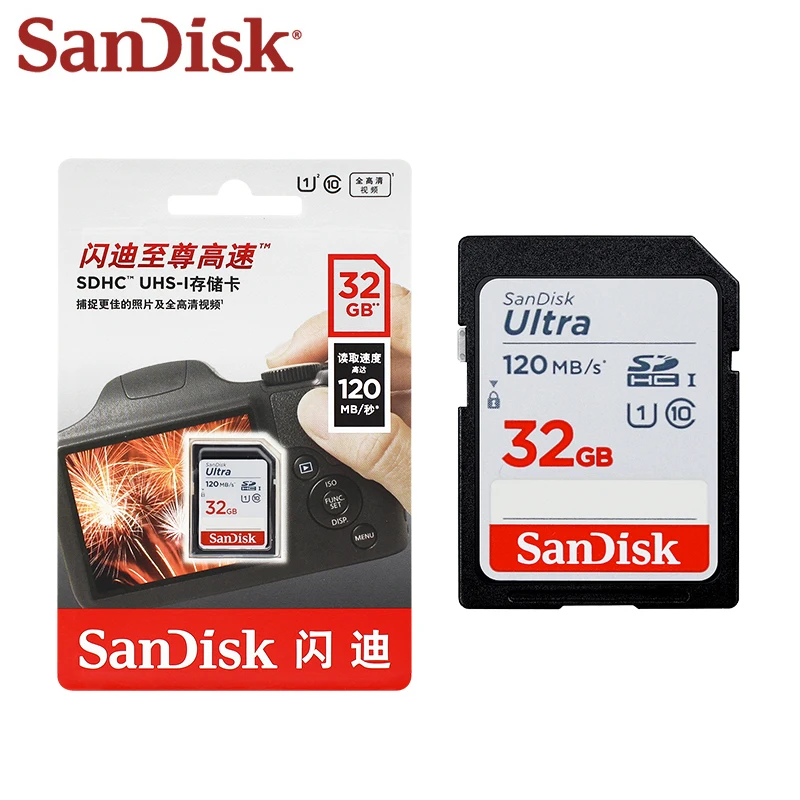 سانديسك-بطاقة SD للتخزين بسرعة عالية ، بطاقة للكاميرا ، فئة 10 ، U1 ، 32 جيجابايت ، 64 جيجابايت ، ذاكرة جي بي ، جي بي ، أصلي