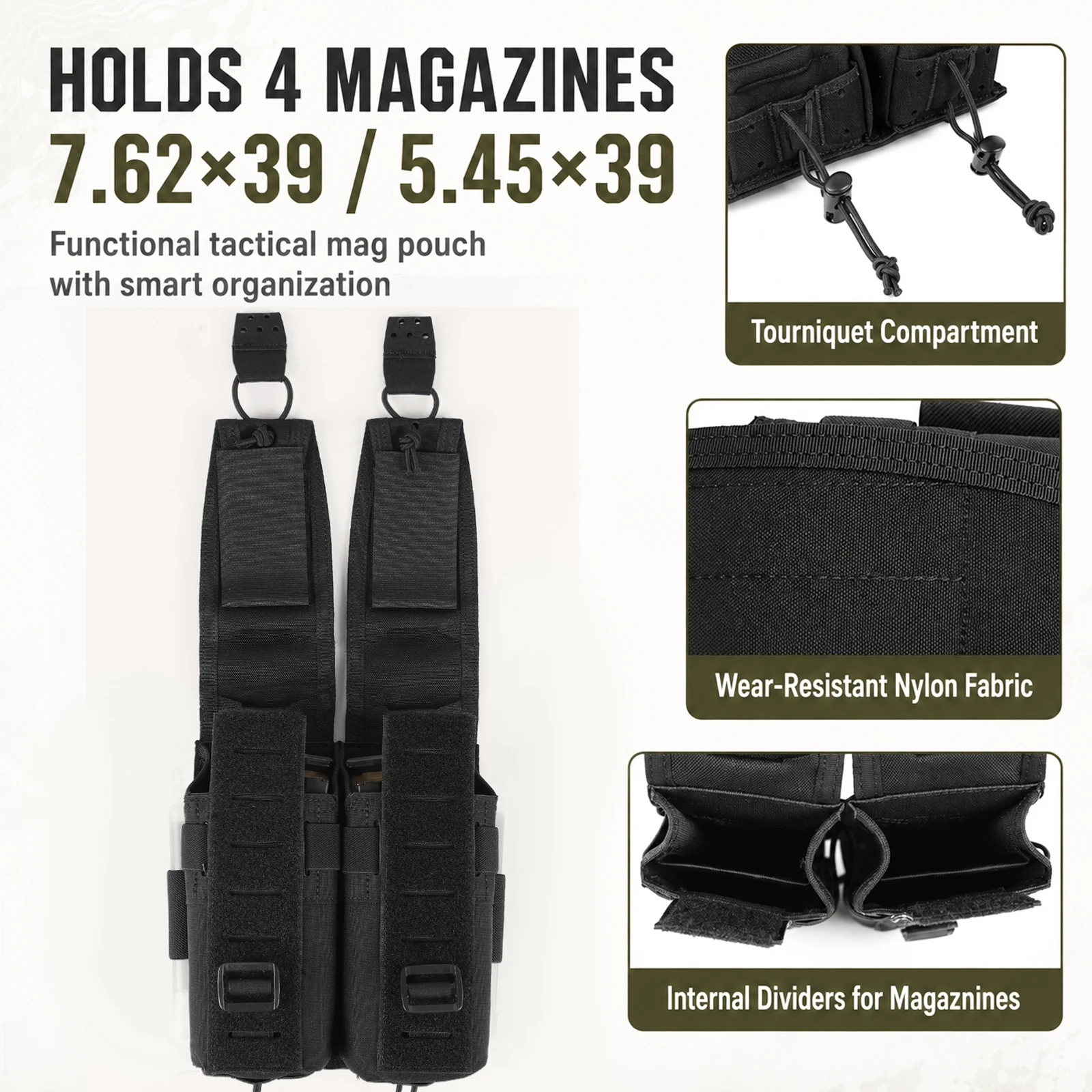 VOTAGOO AK Magazintasche Dual Molle Taktische Magazintasche für Outdoor Airsoft Jagd Schießweste Träger – Detail 3