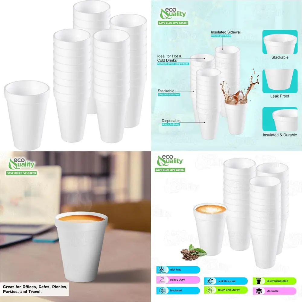 

10 oz white insulated foam cup - disposable for beverages, water, coffee, tea, juice, soda, espresso