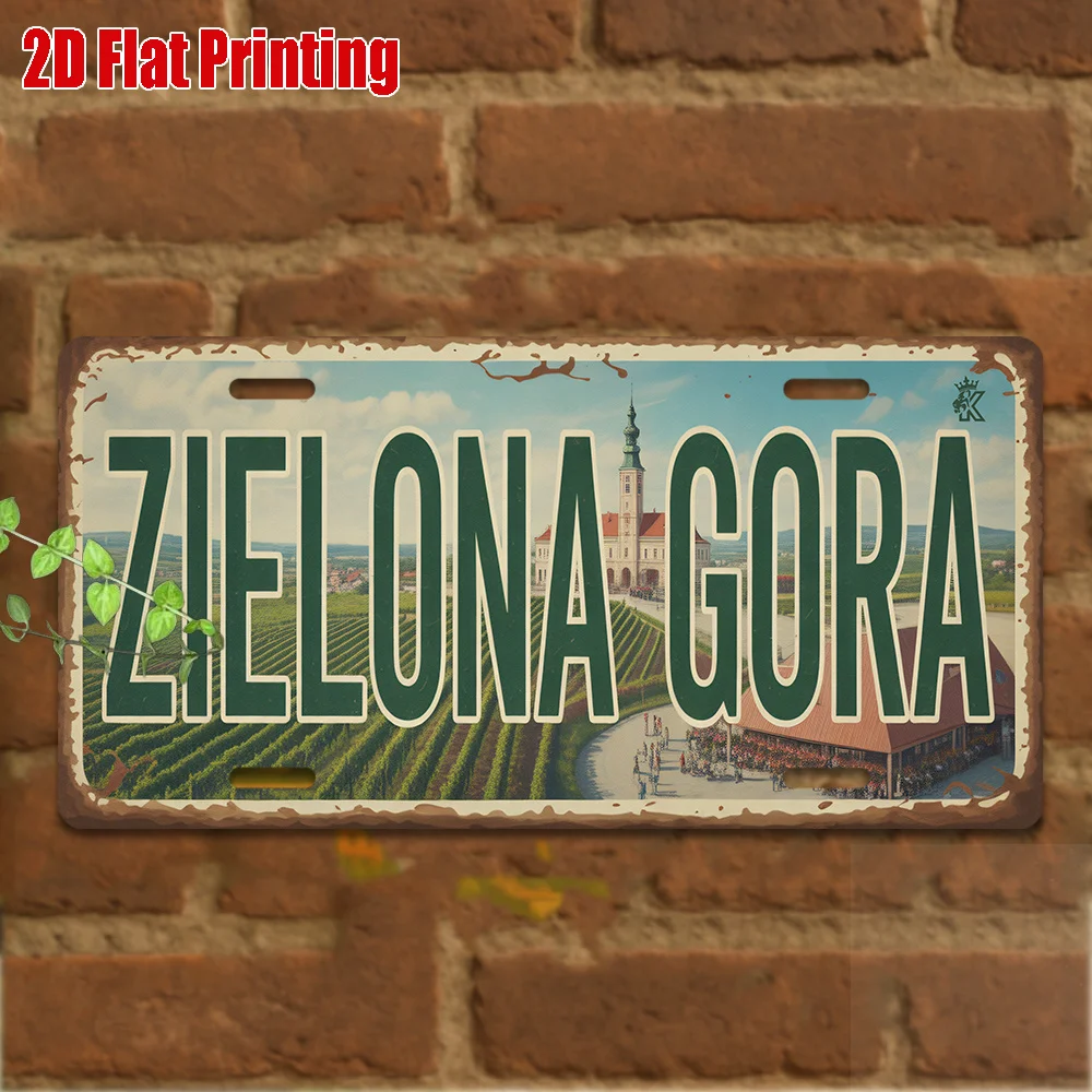 2D Flat, 2D Flat- 1 Vintage Metal Sign| 2D Flat Print, ZIELONA GORA Sign, Vintage Decoration, Polish Cultural Heritage Decoratio