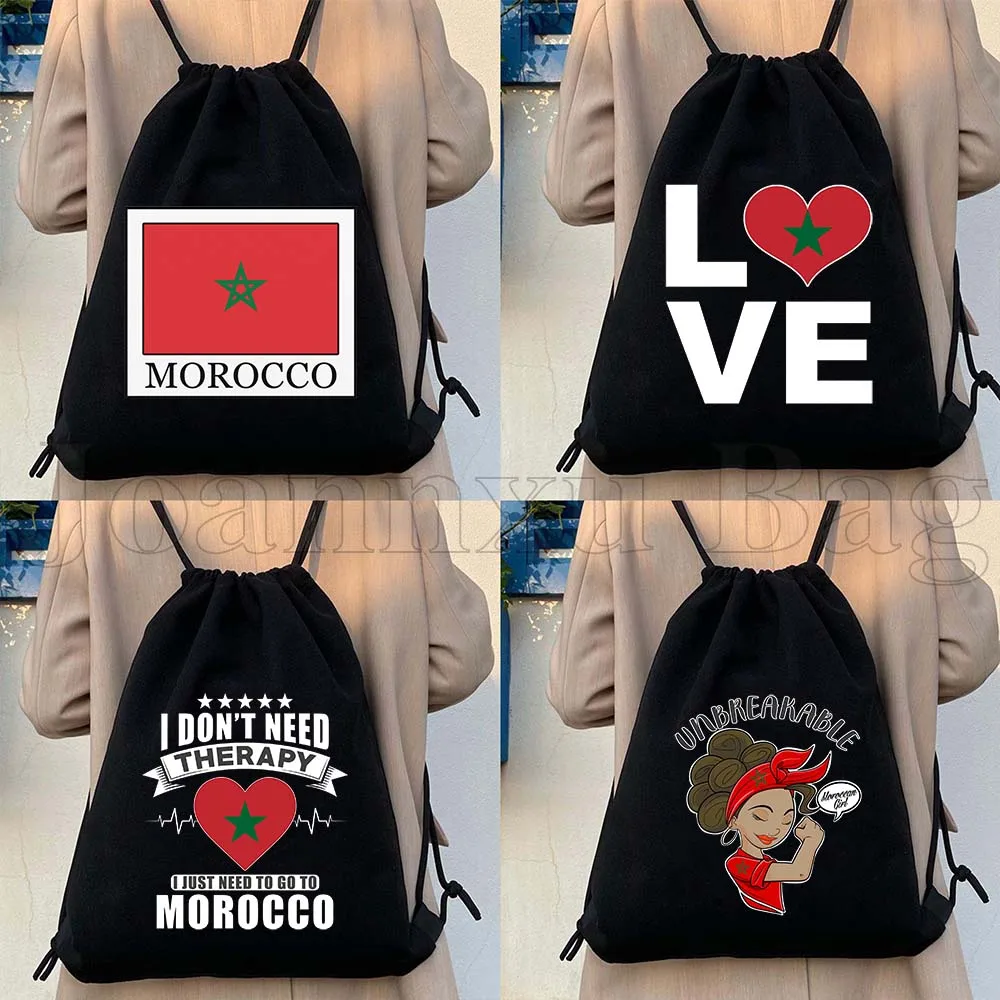 

Morocco Map Flag Casablanca Moroccan Gifts Canvas Drawstring Bags Hiking Soccer Backpack Cotton Gym Sackpack Sports String Bag