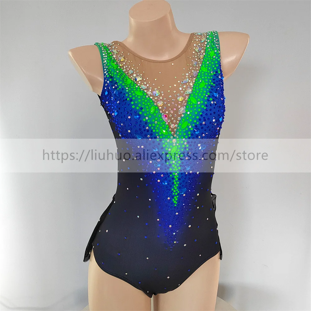 

LIUHUO индивидуальный женский костюм для девочек, костюм для художественной гимнастики, детское соревнование, синее, зеленое платье для катания на коньках, детское танцевальное платье для подростков