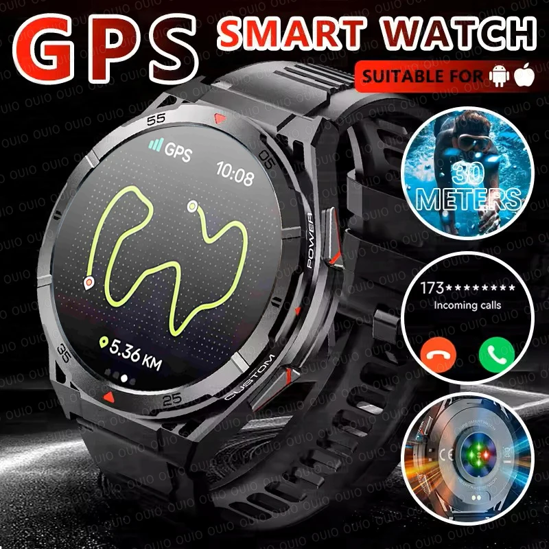 

2025 New Outdoor Military GPS Smart Watch Men AMOLED Screen Heart Rate Bluetooth Call IP69 Waterproof Smart Watch 500mAh Battery