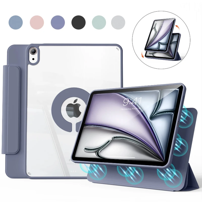 For iPad A16 11th 10th Generation Air 4/5 10.9 Magnetic Case, For iPad Pro Air 11 13 12.9  inch 360° Detachable Back Cover Case