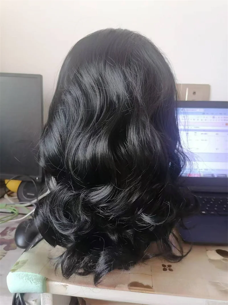 Hair Extensions Synthetic Fiber Daily Use African Ladies Wigs Breathable Black Head Cover Hat Medium Long Wavy Wig for Women